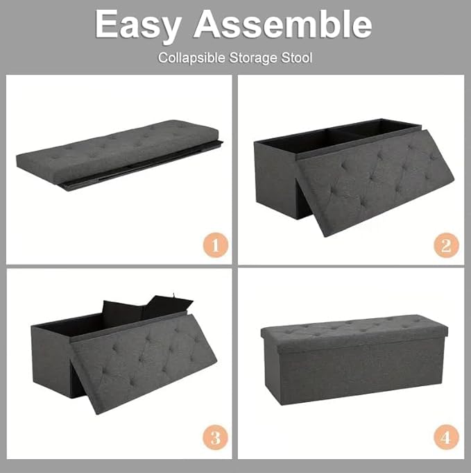 30 Inches Folding Storage Ottoman Bench, Ottoman Foot Rest, Storage Chest, End of Bed Foot Rest Stool with Padded Seat for Living Room, Bedroom, Entryway, Support 660lbs, Linen, Grey