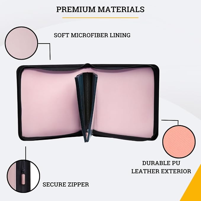 Card Guardian - Toploader 4 Pocket Premium Binder with Zipper for 160 Cards - Side Loaded Pockets - Compatible with Sports and Trading Cards TCG (Pink)