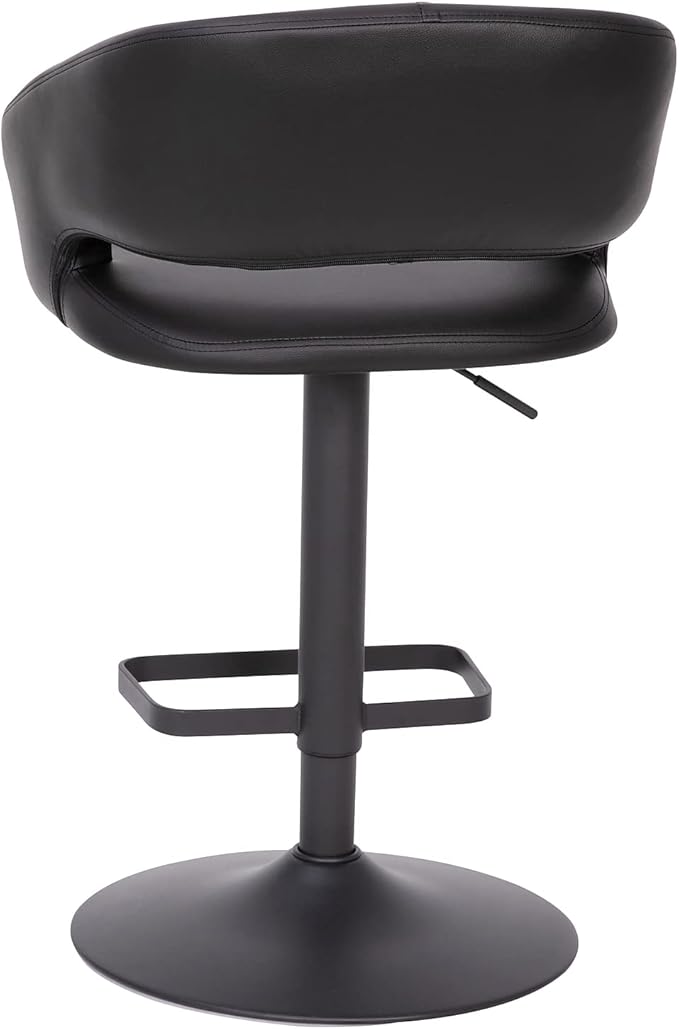 Flash Furniture Erik Contemporary Adjustable Height Barstool with Footrest and Rounded Mid-Back, Upholstered Bar or Counter Height Stool, Black