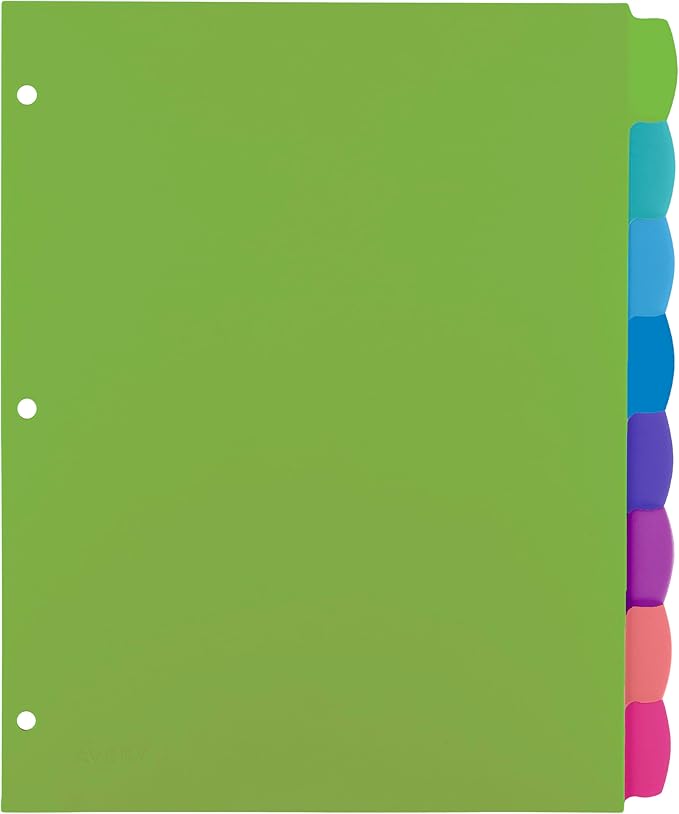 Avery Write & Erase 8 Tabs Pastel Plastic Divider for 3 Ring Binders, 3 Sets (8 Colors)