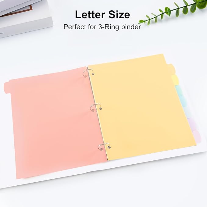 16 Count/2 Sets Write & Erase Binder Dividers with Tabs, Plastic 8 Tab Dividers for 3 Ring Binder Letter Size, Separators for Student School Home Office Document Organizer, Pastel