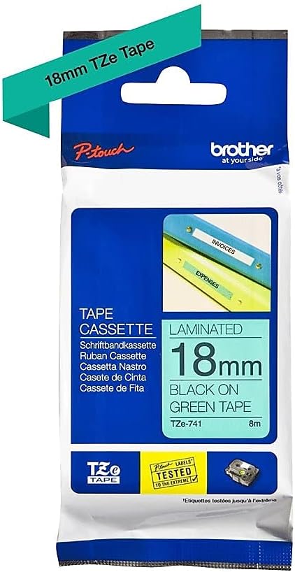 Brother Laminated Tape Black on Green, 18mm (TZe741)
