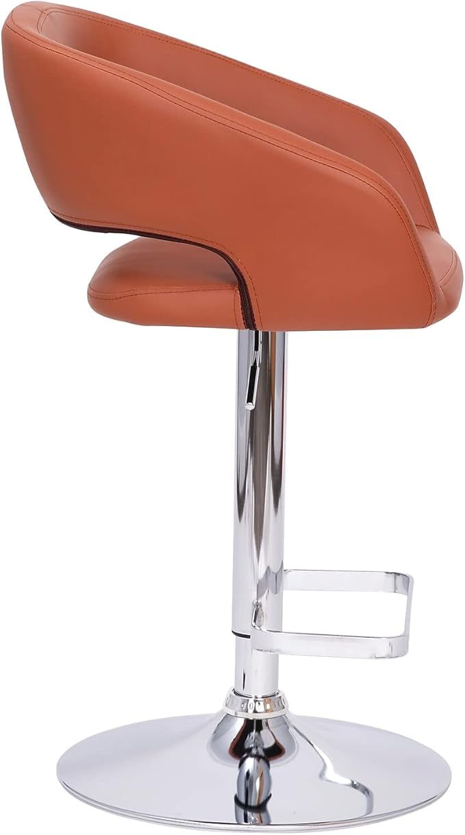 Flash Furniture Erik Comfortable & Stylish Contemporary Barstool with Rounded Mid-Back and Foot Rest, Adjustable Height - Cognac Vinyl with Chrome Base