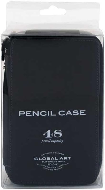 Global Art Genuine Leather Pencil Case 48 Pencil Capacity in Black
