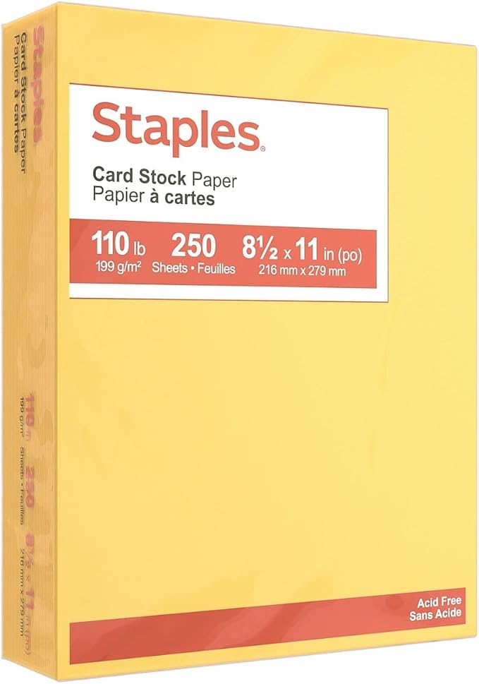 Staples Cardstock Paper 110 lb, 8.5 x 11-Inch Canary 250/Pack, For Office, School & Home