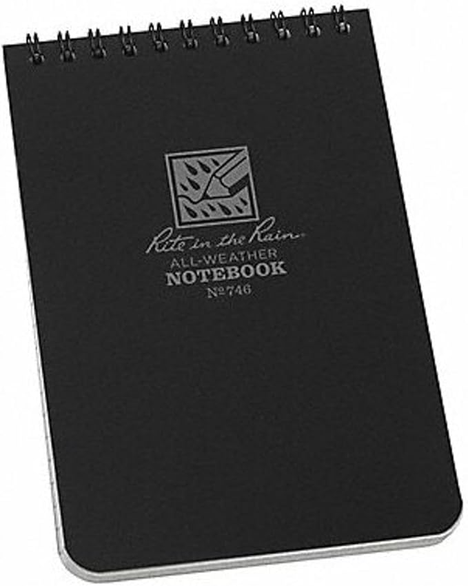 Rite in the Rain Weatherproof Top Spiral Notebook, 4" x 6", Black Cover, Universal Pattern (No. 746)