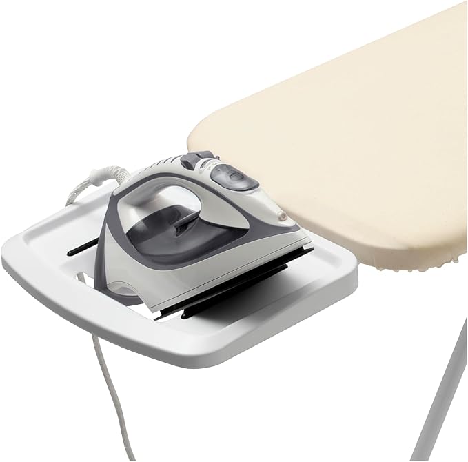 Brabantia - Ironing Board B – Solid Steam Iron Rest – Adjustable Height – Non-Slip Rubber Feet – 100% Fairtrade Cotton Cover with Foam Padding – Foldable – Metallized – Size B (49 x 15 in)