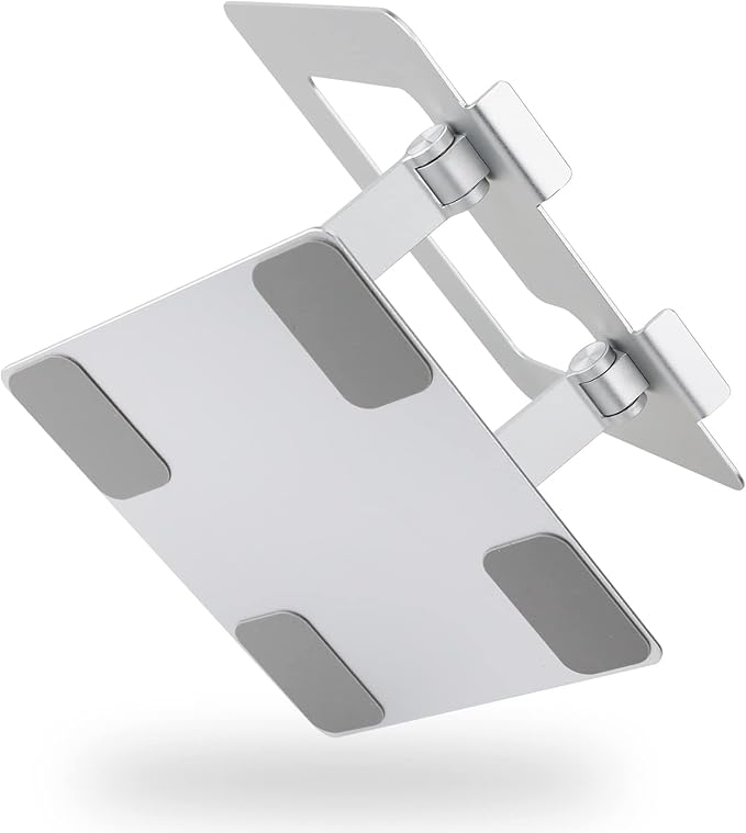 Amazon Basics Sturdy and Portable Ergonomic Laptop Stand for Desk,Height Adjustable Riser with Ventilated Cooling,Foldable,Fits All Laptops up to 17.3 Inch,Silver,10 x 8.7 x 6 in,(Pack of 12)