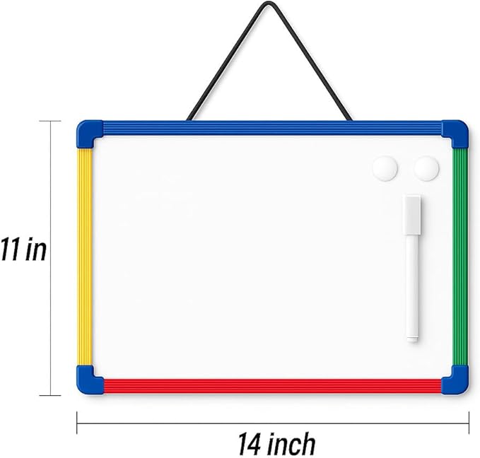14x11 Inch Double-Sided Magnetic Whiteboard with Colorful Frame, Hanging Small Dry Erase Board for School & Home, Includes 1 Marker & 2 Magnets