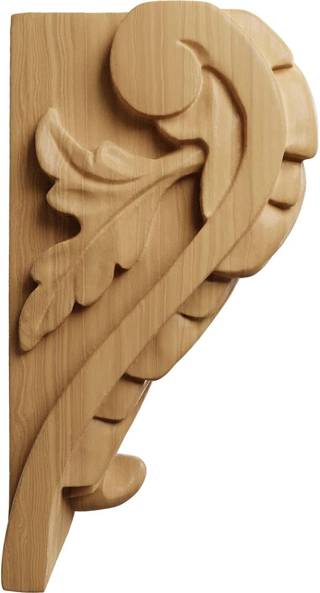 Ekena Millwork CORW04X03X06BACH Large Acanthus Leaf Block Wood Corbels, 3 3/4"W x 3 1/4"D x 6"H, Cherry