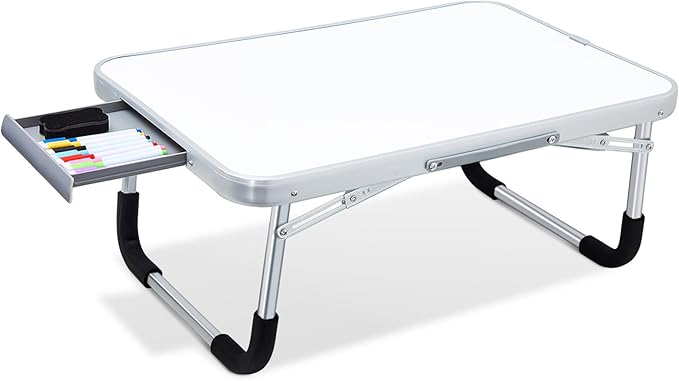 Suzile 1 Pc Lap Desk with Dry Erase Board, 24"x16" Foldable Study Table with Storage Drawer, Markers & Eraser, Portable Learning Desk for Homeschool, Homework & Drawing, Writing, School Supplies