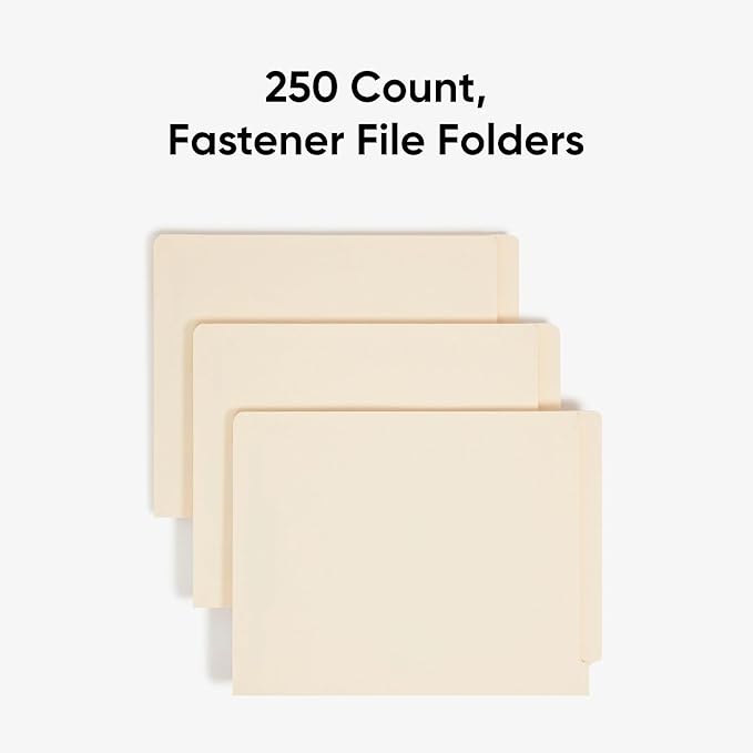 Smead Shelf-Master End Tab Fastener File Folders, Two Fasteners, 250 Count, Manila, Reinforced Straight-Cut Tabs, Letter Size