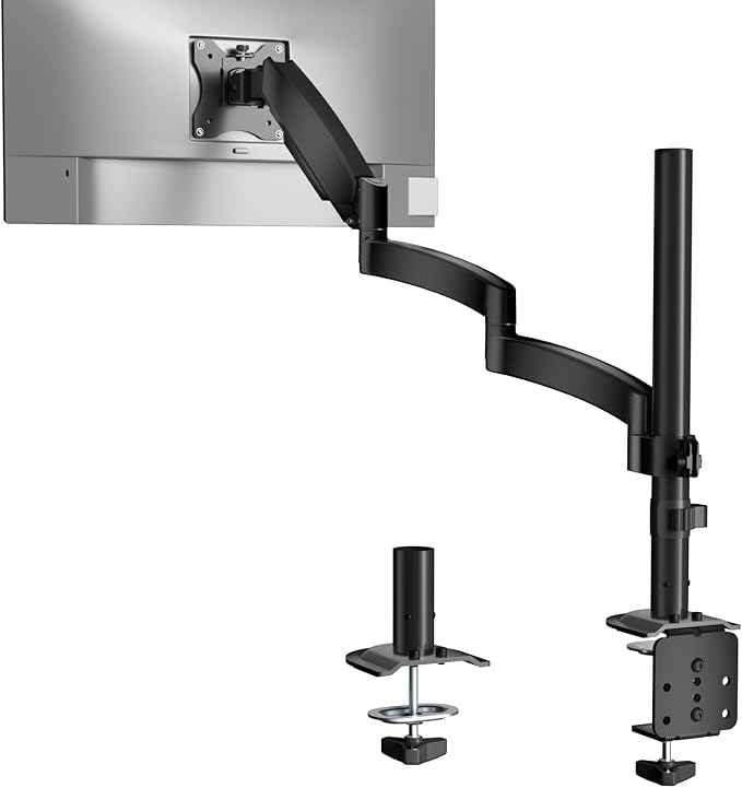 WALI Single Long Monitor Arm - up to 32 inch Computer Monitor Arm Desk Mount, Hold up to 19.8lbs, Extra Long Adjustable Stand, Full Motion Tall Arm, VESA 75/100mm, (GSDM001L)