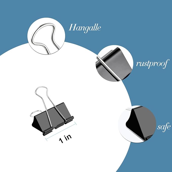Ufmarine Small Binder Clips 1 Inch Length, (144 Pcs) Small Paper Clips for Office Supplies