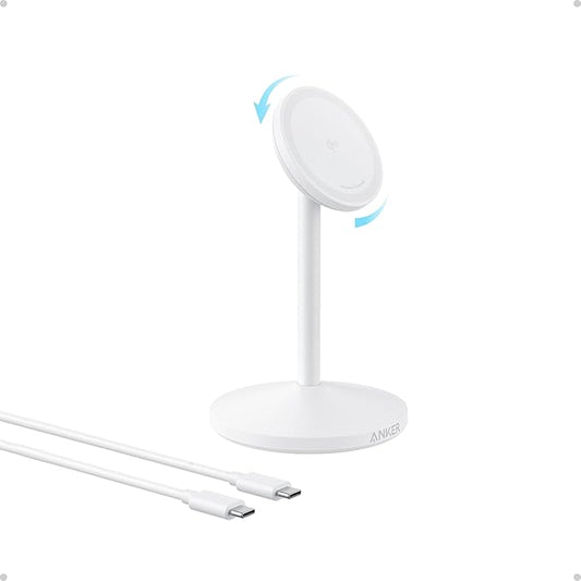 Anker MagGo iPhone 17 MagSafe Charger Compatible Stand, 15W Fast Magnetic Wireless Charging Station, Qi2 Certified 360° Wireless Charger, Magnetic Stand for iPhone 17/16/15/14/13 Series (No Adapter)