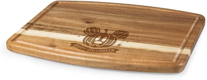 PICNIC TIME Disney Mickey Mouse Pumpkin Face Ovale Acacia Cutting Board Serving Board Charcuterie Cheese Board with Juice Groove Halloween Kitchen Decor Gift, (Acacia Wood)