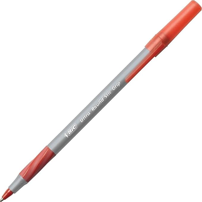 BIC Round Stic Grip Xtra Comfort Red Ballpoint Pens, Medium Point (1.2mm), 12-Count Pack, Excellent Writing Pens With Soft Grip for Superb Comfort and Control