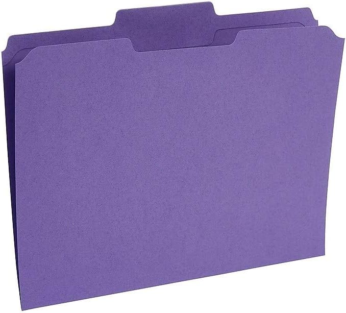Staples Reinforced File Folders, Letter Size, 3‑Tab Design, Purple, Heavy‑Duty Construction, 100/Box