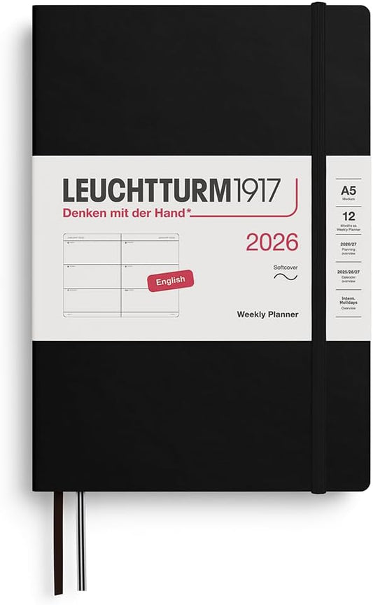 LEUCHTTURM1917 - Weekly Planner 2026, Softcover, Medium (A5), Black (Jan 1 - Dec 31, 2026)