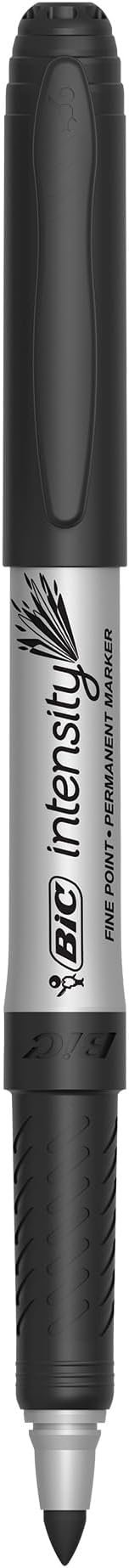 BIC Intensity Black Permanent Markers, Fine Point, 12-Count Pack of Black Markers With Non-Slip Grip for Comfort and Control