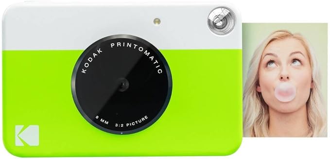 Kodak Printomatic Full-Color Instant Print Camera Starter Bundle + Carrying Case + Zink 20pk Photo Paper - Colorful Photos On 2x3 Sticky-Back Paper - Fun Gift for Birthday Christmas Holiday - Green