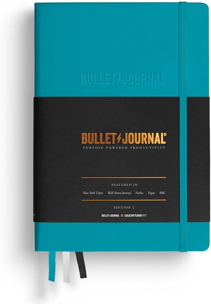 LEUCHTTURM1917 The Official Bullet Journal Edition 2 - Notebook Built for BuJo, Medium A5 204 Pages of 120gsm Paper, with Bujo Pocket Guide (Turquoise25)