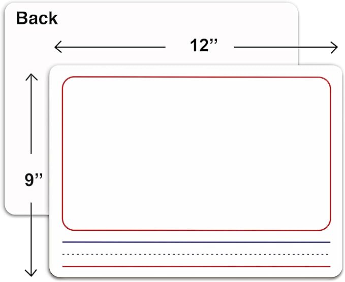 Double Sided Whiteboard 9”x12” Story Lined Dry Erase Board for Kids Writing Board Age 3-5 Practice Drawing Small White Board Teacher Elementary Grade 1 Kindergarten Preschool