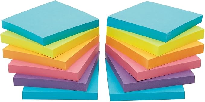 Staples Sticky Notes, 3" x 3", Sorbet Colors, 1200 Sheets – Pastel Self‑Stick Notes for Planning, Lists & Office Use
