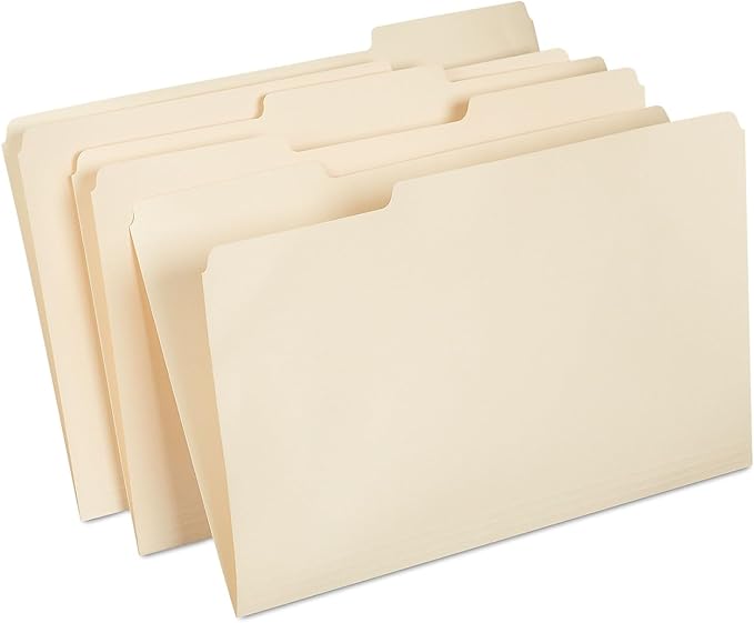 Staples Recycled File Folders, Legal Size, 1/3‑Cut Tabs, Manila, 30% Recycled Paper Stock, 100/Box
