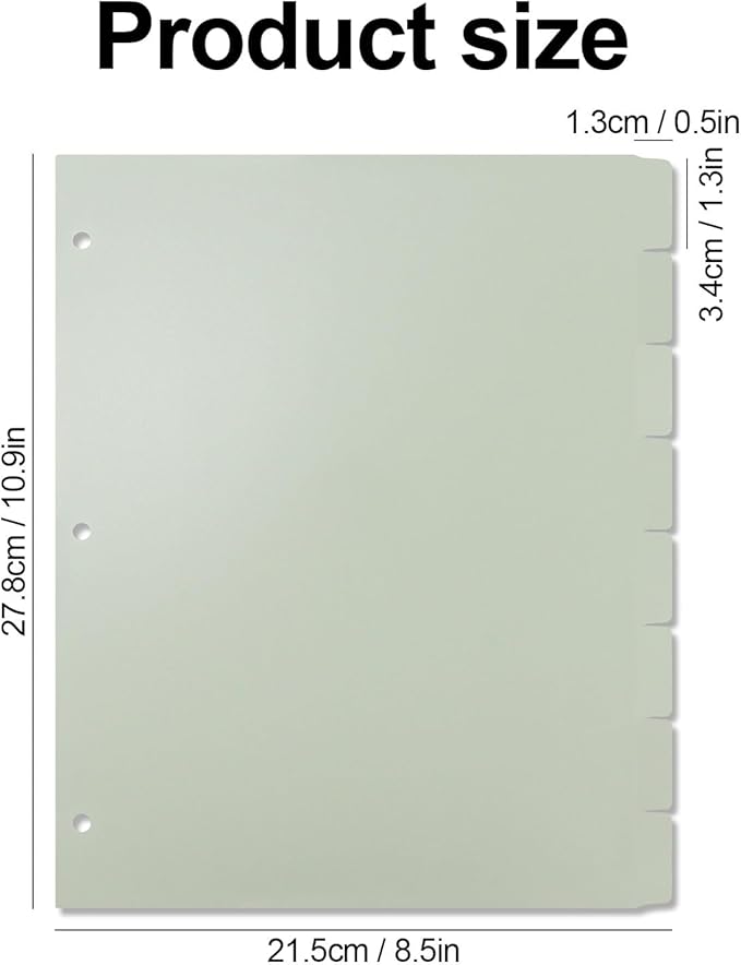 Buqoo 3 Ring Binder Dividers with 8-Tabs, A4 Sage Green 3 Hole Binder Divider, Sturdy Aesthetic Plastic Index Page Binder Dividers for Student Notebook Journal Planner/School Office (8.4"×10.9")