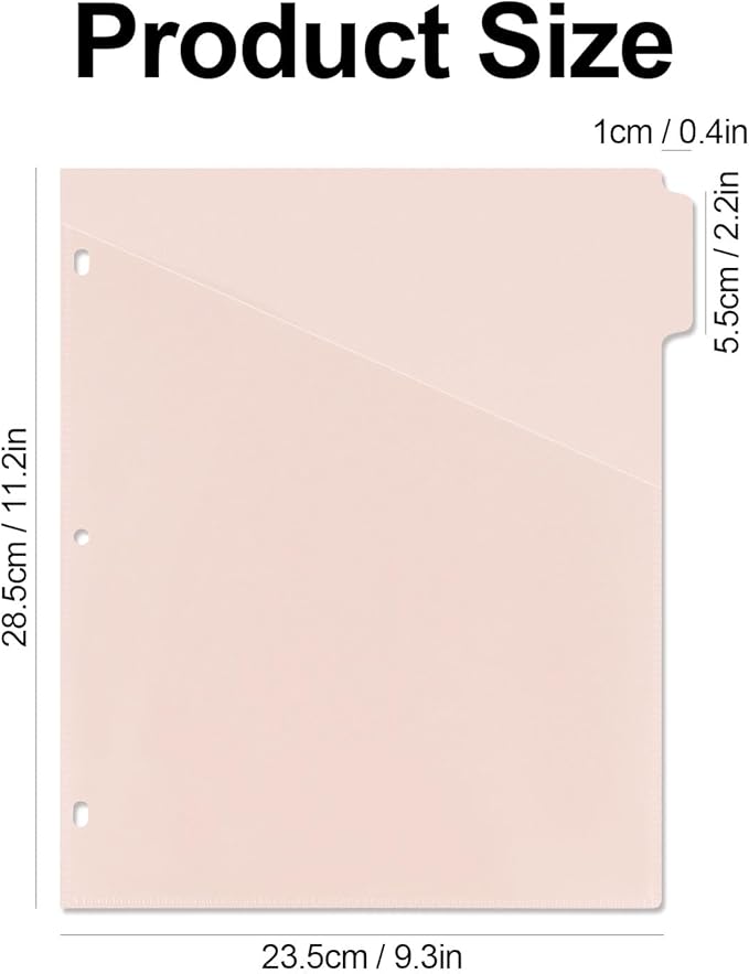 Koqye Binder Dividers with Pockets - 5 Plastic Dividers for 3 Ring Binders - A4 Bividers with Pocket & Tabs for Planners (Pink - 5 Tabs)