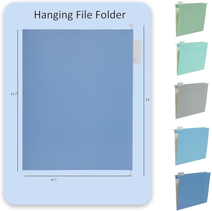 10 Pack Hanging Folder File Cabinet Organizer Letter Size 1/5 Cut Adjustable Label Decoration Home Office School Classroom, Mediterranean Color