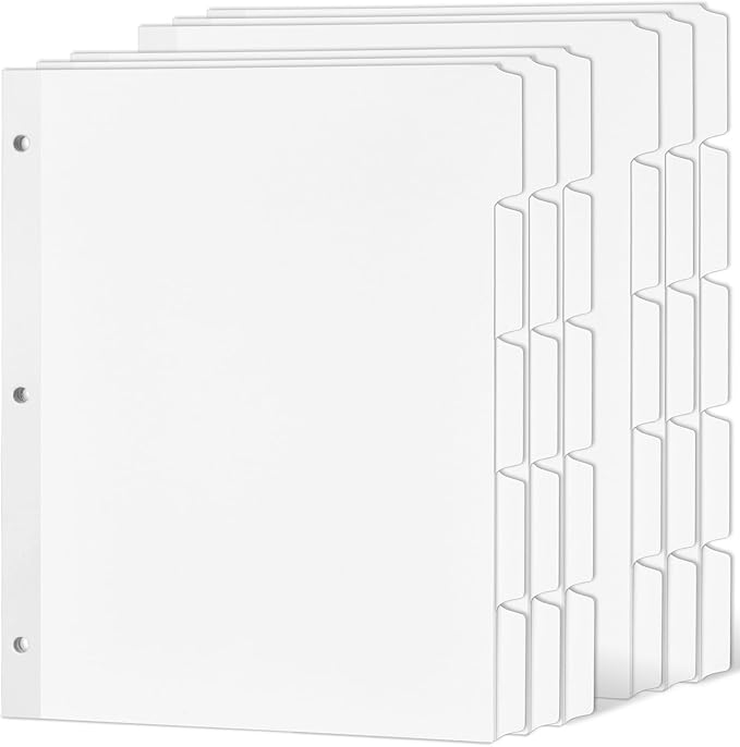 Forvencer Blank Writable Binder Dividers, 1/5 Cut Tabs, 3 Hole Punch Dividers with Reinforced Edge, Binder Dividers with Tabs, Letter Size, 6 Sets, 30 Dividers, White