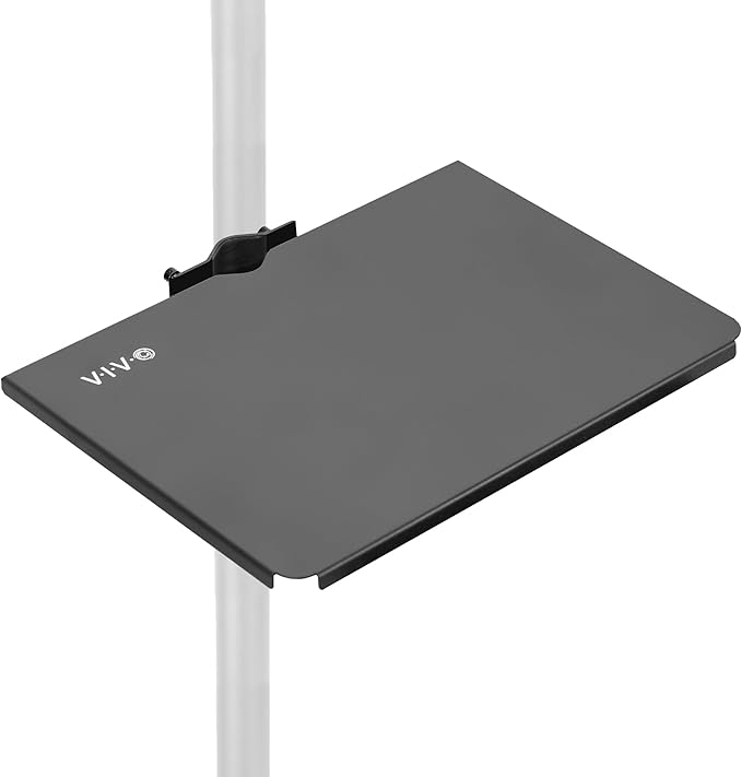 VIVO Universal Steel 14 x 10 inch Shelf Pole Mount for TV Cart, Speaker Stand, and More/Clamp-on Utility Storage Platform, Black, MOUNT-SF13P