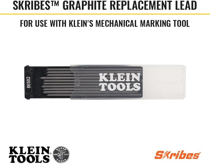 Klein Tools 86502 Skribes 2.8 mm Mechanical Carpenter Pencil Lead Refills, Graphite Leads for Woodworking and Construction, Black, 10-Pack