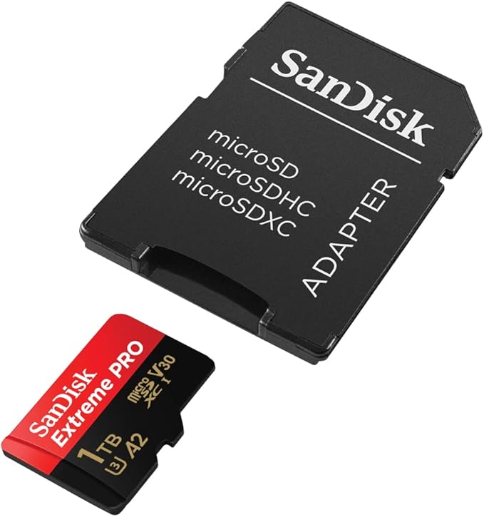 SanDisk Extreme PRO microSDXC UHS-I Memory Card 1 TB + Adapter & RescuePRO Deluxe (for Smartphones, Action Cameras or Drones, A2, Class 10, V30, U3, 200 MB/s Transfer)
