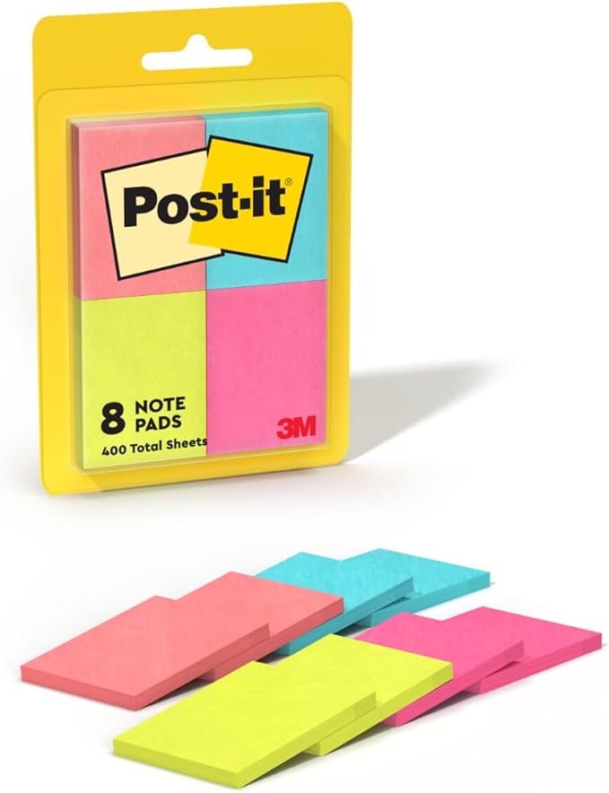 Post-it Mini Notes, 1 3/8 in. x 1 7/8 in., 8 Sticky Notes Pads, 50 Sheets per Pad, Poptimistic Collection, School Supplies and Oﬃce Products, The Original Post-it Note