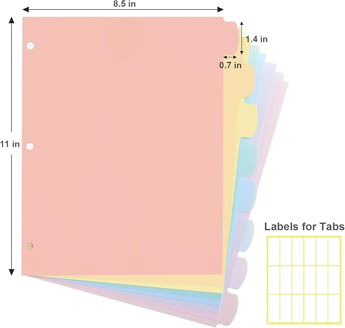 24 Count/3 Sets Write & Erase Binder Dividers with Tabs, Plastic 8 Tab Dividers for 3 Ring Binder Letter Size, Separators for Student School Home Office Document Organizer, Pastel