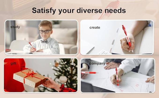 Red Gel Ink Pens, 12 Pcs, Fine Point, Smooth Writing, Retractable, 0.8 Mm, Gift for Women & Men, Journaling, School & Office Supplies