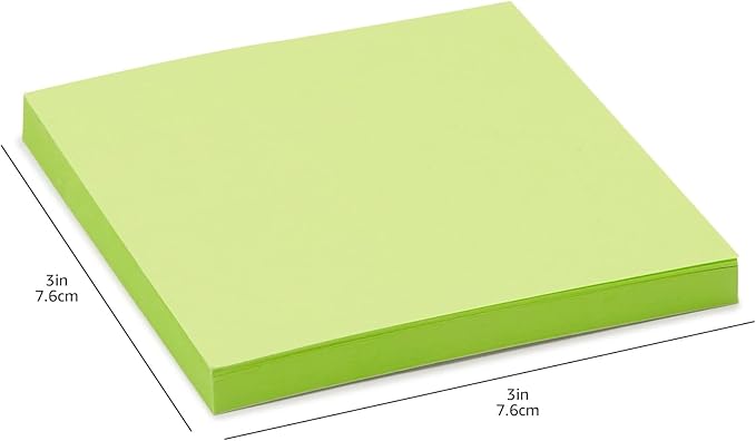 Amazon Basics Square Sticky Notes for Home, Office, School Supplies, Clean Removal, 3x3 Inches, Assorted Bright Colors, Self-Stick Pads, 70 Sheets/Pad, 12-Pack