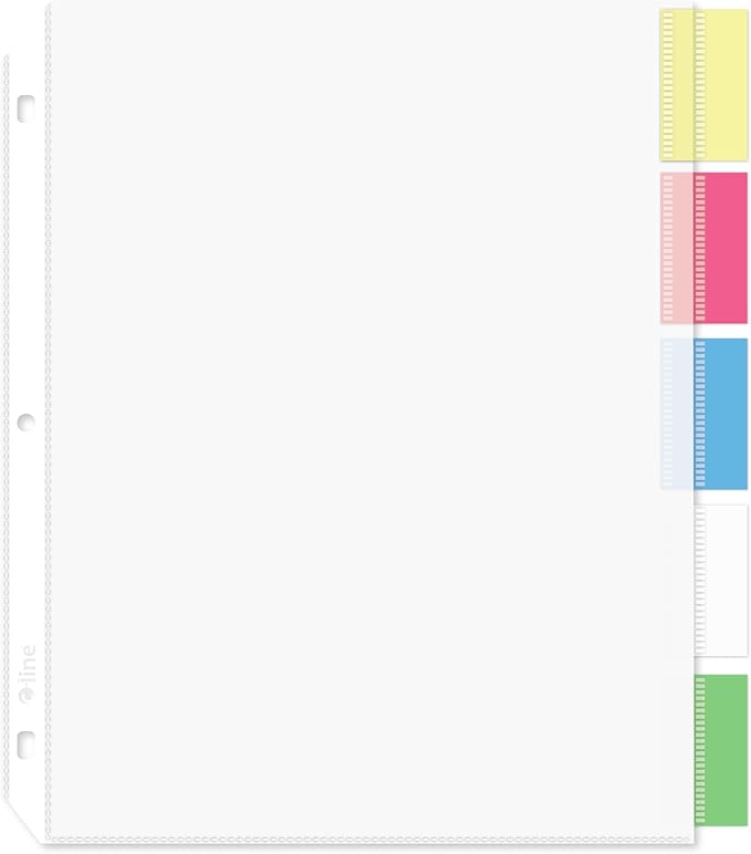 C-Line Polypropylene Sheet Protector with Index Tabs, Assorted Color Tabs, 11 x 8.5 Inches, One 5-Tab Set (05550)