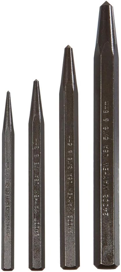 Mayhew Tools 62215 Center Punch, 4-Piece Set, Black Oxide Finish