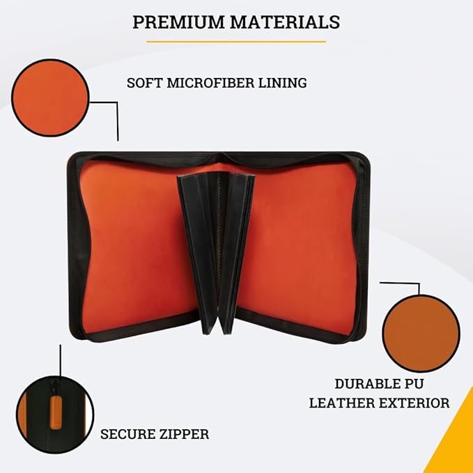 Card Guardian - Toploader 4 Pocket Premium Binder with Zipper for 160 Cards - Side Loaded Pockets - Compatible with Sports and Trading Cards TCG (Orange)