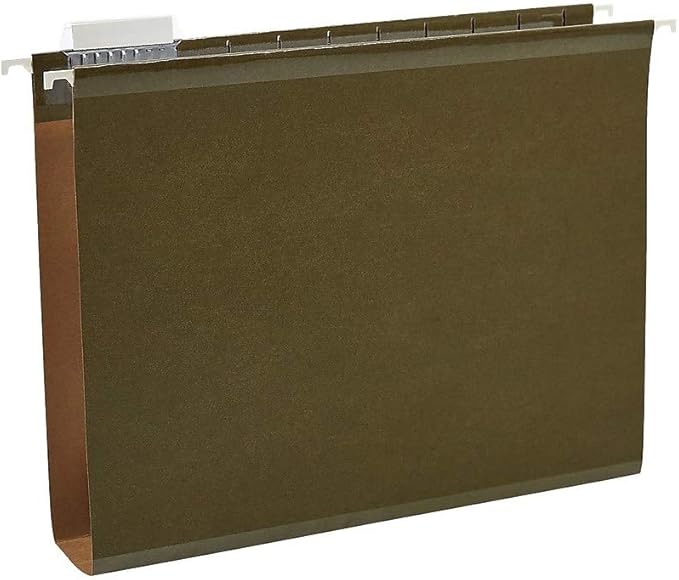 Staples Reinforced Box‑Bottom Hanging File Folders, Letter Size, 2" Expansion, 1/5‑Cut Tabs, Standard Green – 25/Box