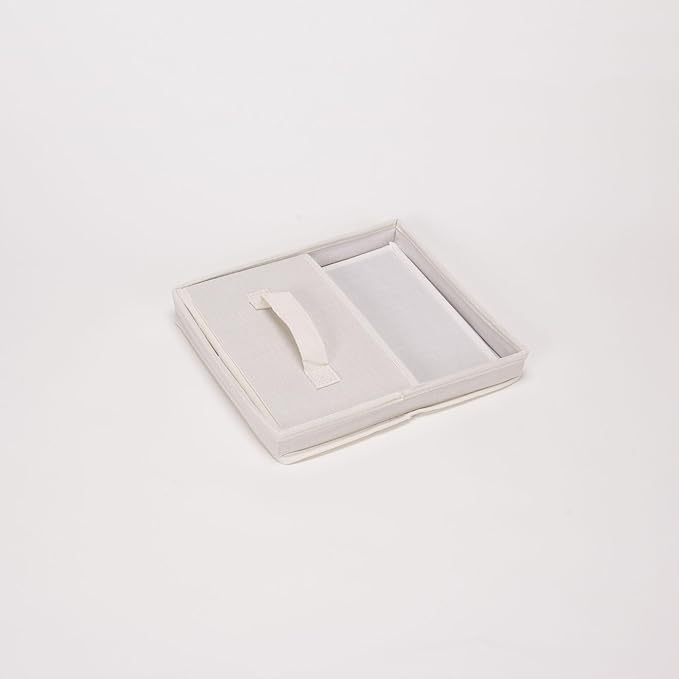 Household Essentials 111 Storage Box with Lid and Handle - Natural Beige Canvas - Medium,Natural Trim