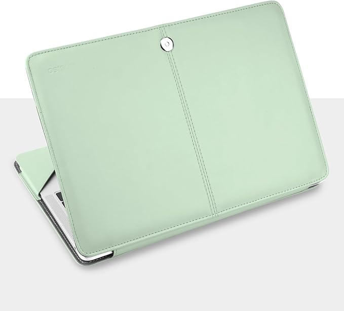 MOSISO Case Compatible with MacBook Air 13.6 inch M4 M3 M2 2025-2022 /Air 13 M1 2022-2018 /Pro 13 inch M2 M1 2025-2016, PU Leather Portfolio Protective Stand Cover, Tea Green