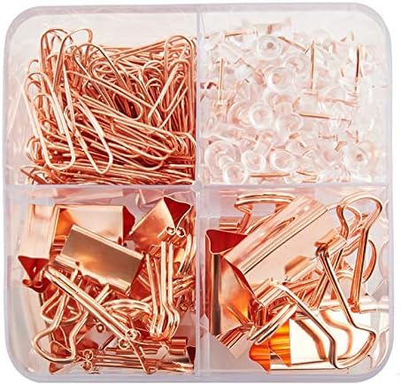 KIDMEN Rosegold kit,Set of Binder Clips,Paper Clips,Push Pins, Total 226pcs