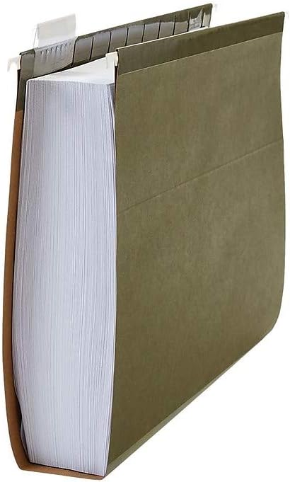 Staples Reinforced Box‑Bottom Hanging File Folders, Letter Size, 2" Expansion, 1/5‑Cut Tabs, Standard Green – 25/Box