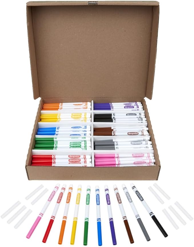 Crayola Fine Line Markers Classpack (200ct), Bulk Kids' Markers For Preschool, Kindergarten, Elementary School Classrooms, Teacher Classroom Must Haves (Pack of 2)