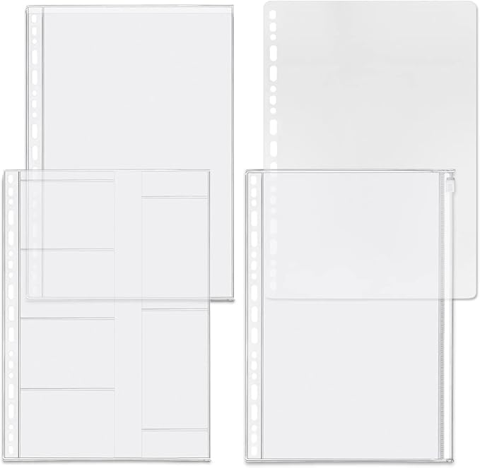 4 Pack B5 19 Holes Binder Accessory Combo Set, Binder Divider Pocket Zipper Folder Name Card Holder for Personal Organiser